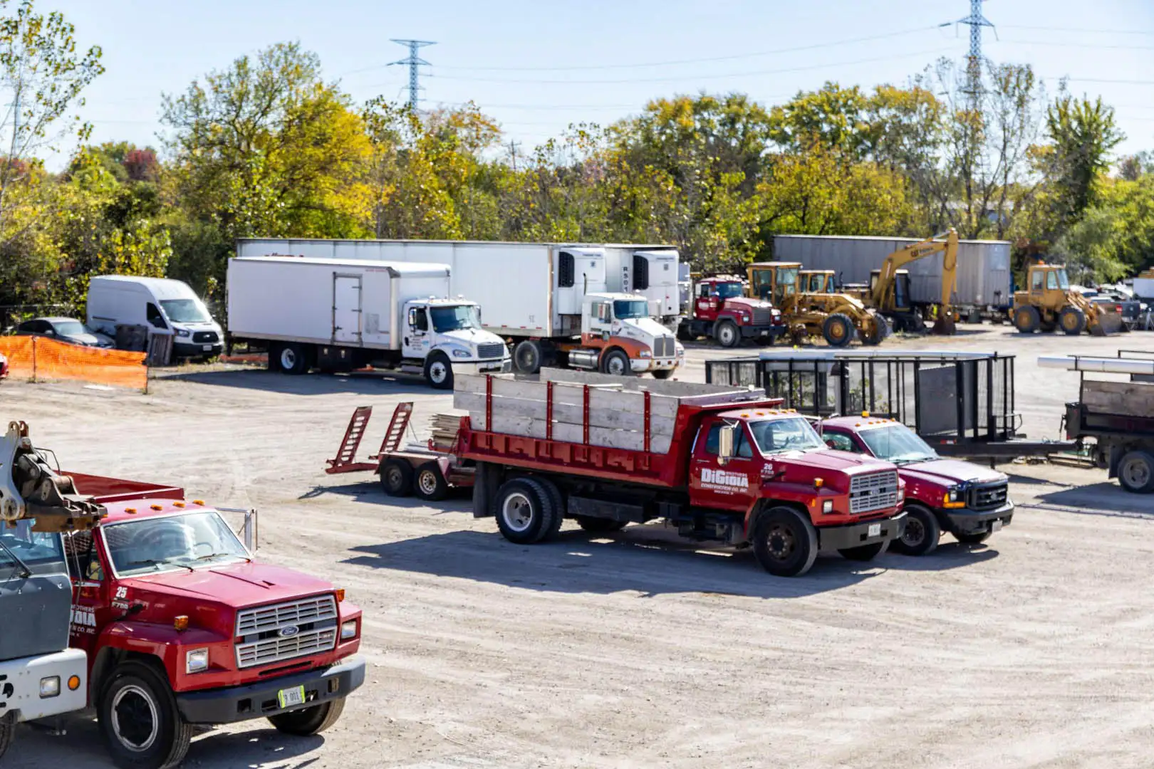 Fleet of trucks in maintenance bay