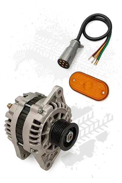 Truck electrical components including alternator, 7-way connector, and a clearance light